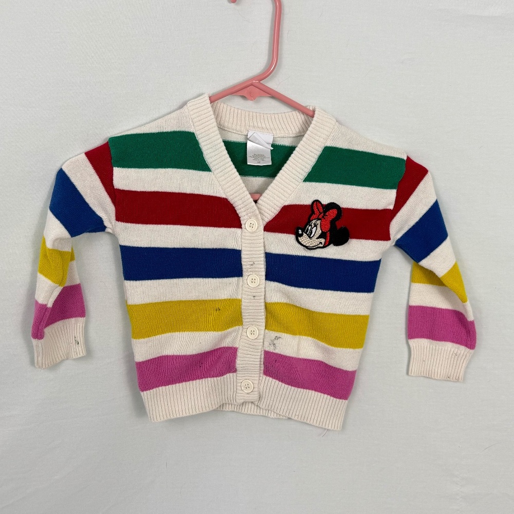 Disney 100 Stripe Cardigan Sweater with Stripes and Mini-mouse Emblem Size 3T